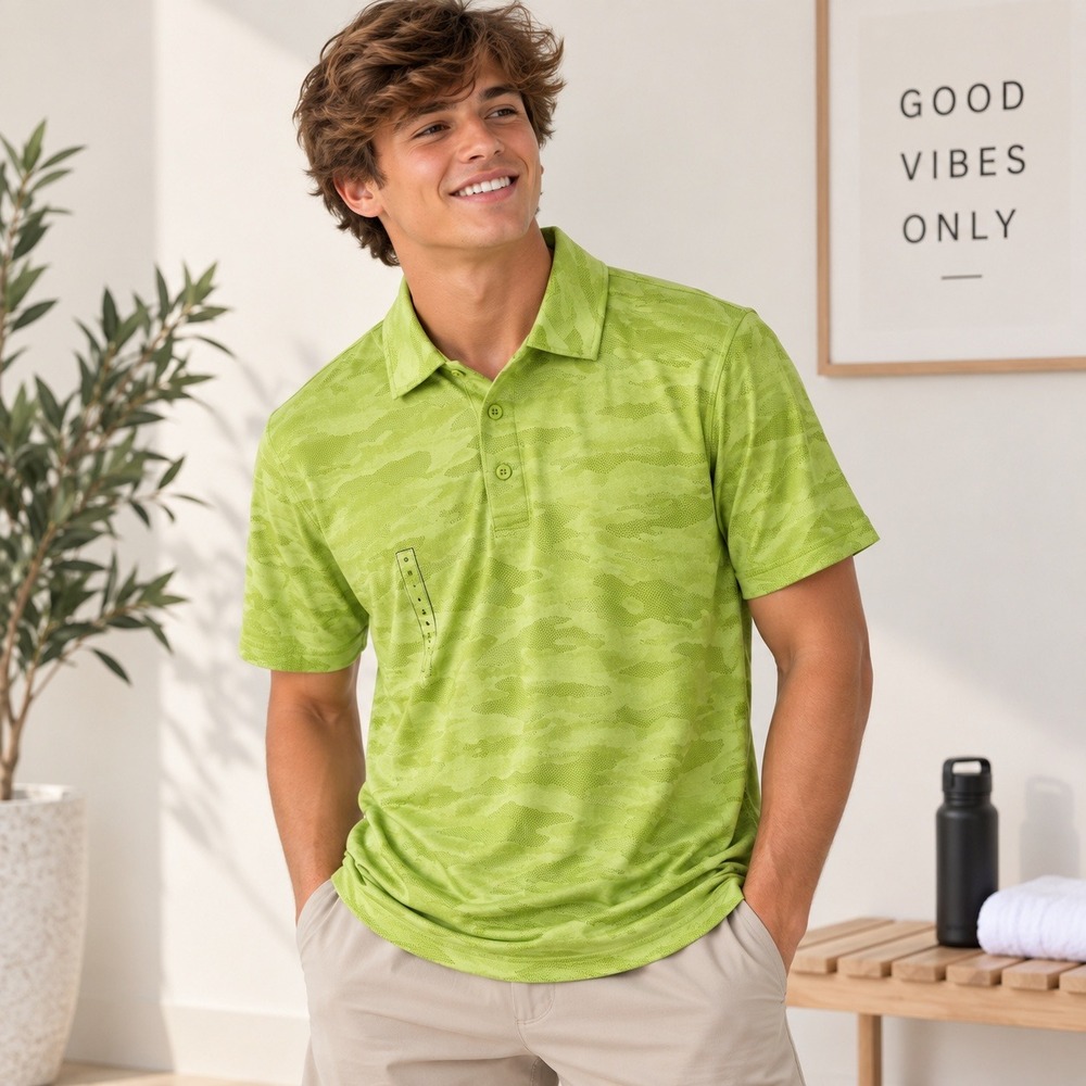 DSG Mens Movement Jacquard Polo Small Pale Neon Green Camo Activewear Golf